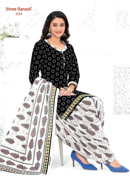 Shree Ganesh White And Black Printed Cotton Dress Material Catalog